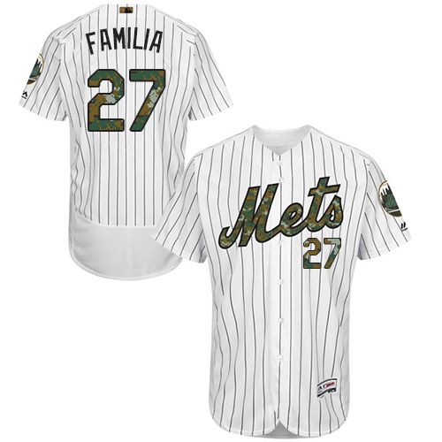 Mets #27 Jeurys Familia White(Blue Strip) Flexbase Authentic Collection Memorial Day Stitched MLB Jersey